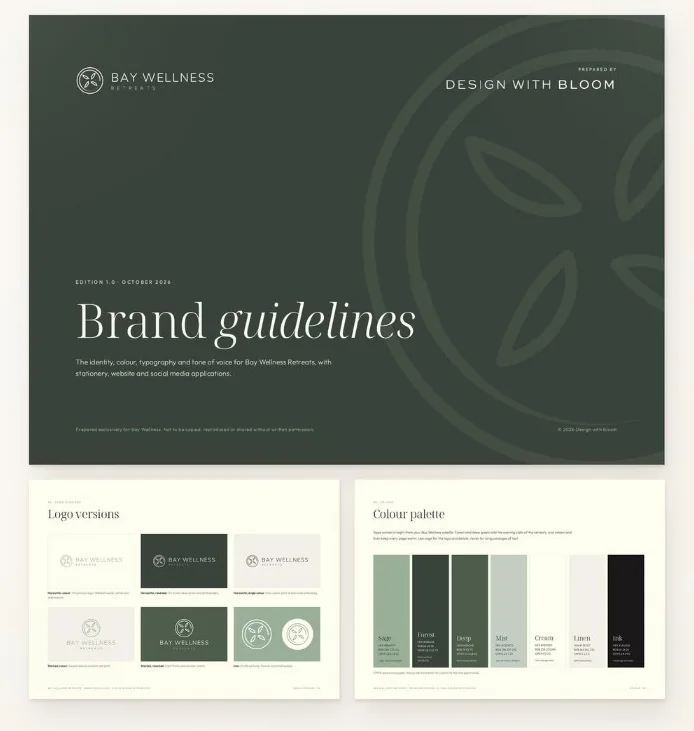 Brand guidelines designed for Bay Wellness Retreats