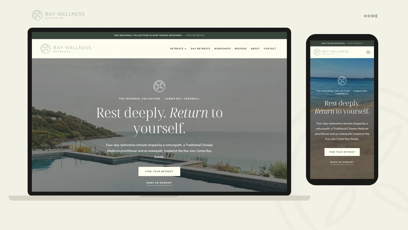 Bay Wellness Retreats website across laptop, tablet and phone