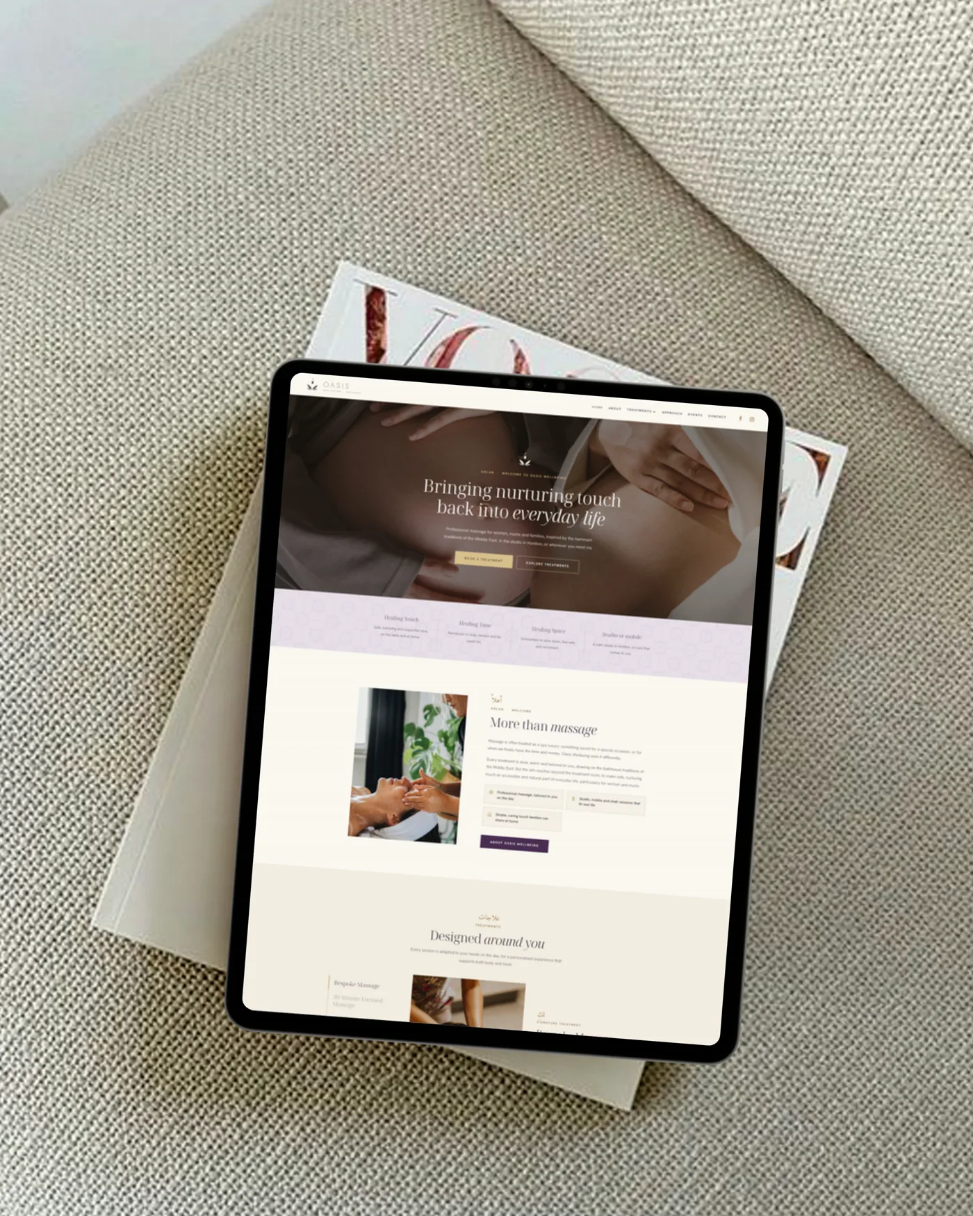 Oasis Wellbeing website on a tablet