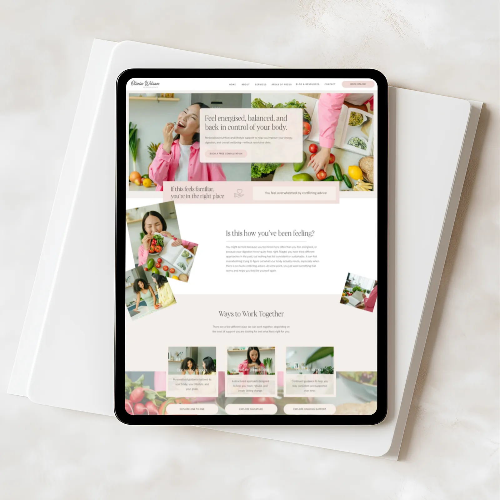 Olivia Wilson template on a tablet