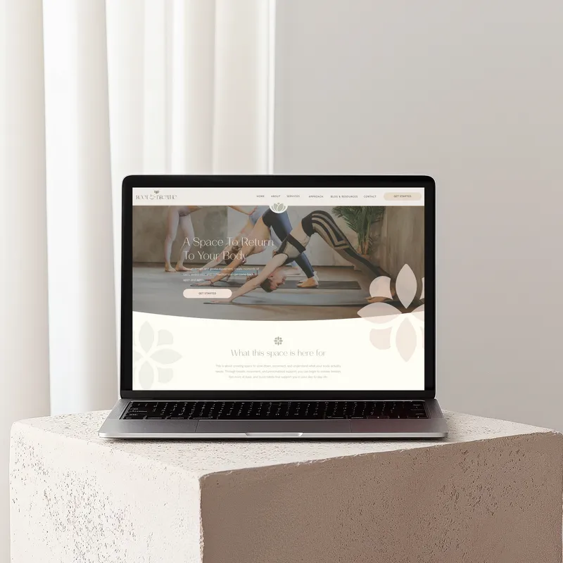 Root and Breathe template on a laptop
