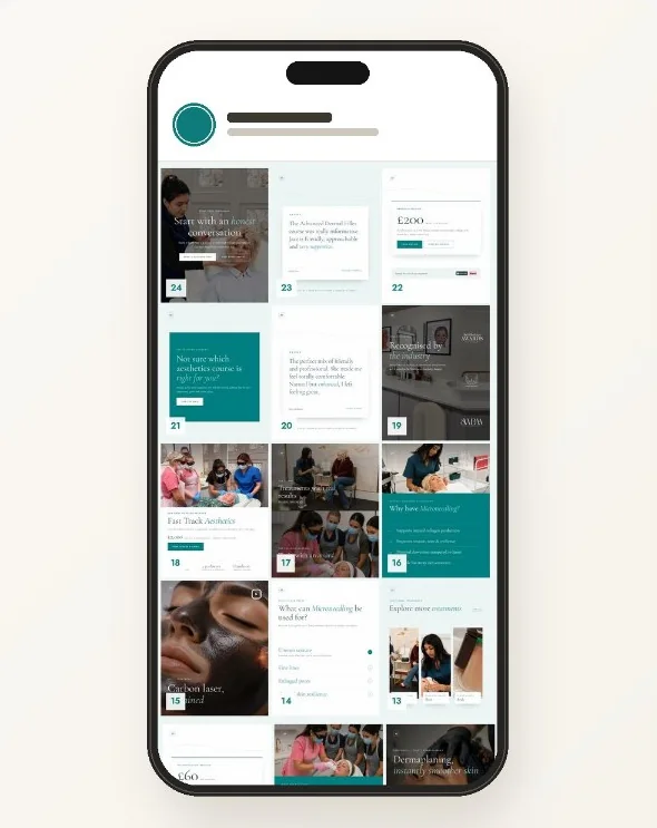 Phone showing a salon’s social media and reviews